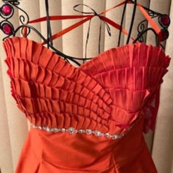 Mandarin Orange Stylish Strapless Party Dress 7/8 - Picture 2 of 6